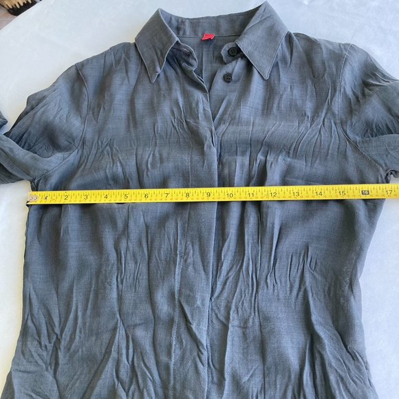 IPSE Gazebo Dark Gray Sheer Crinkled Long-sleeved Shirt - Women's Small - Picture 7 of 11